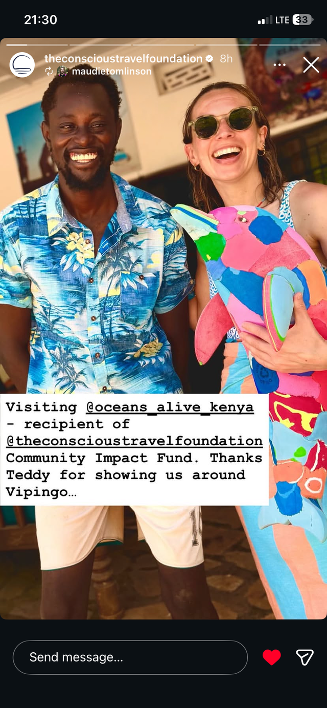 Social media story thanking Teddy for showing visitors around Vipingo.